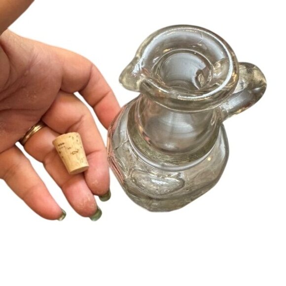 Vintage Clear Glass Miniature Bottle With Cork Stopper & Handle 3.5 Inches Tall - Picture 5 of 8